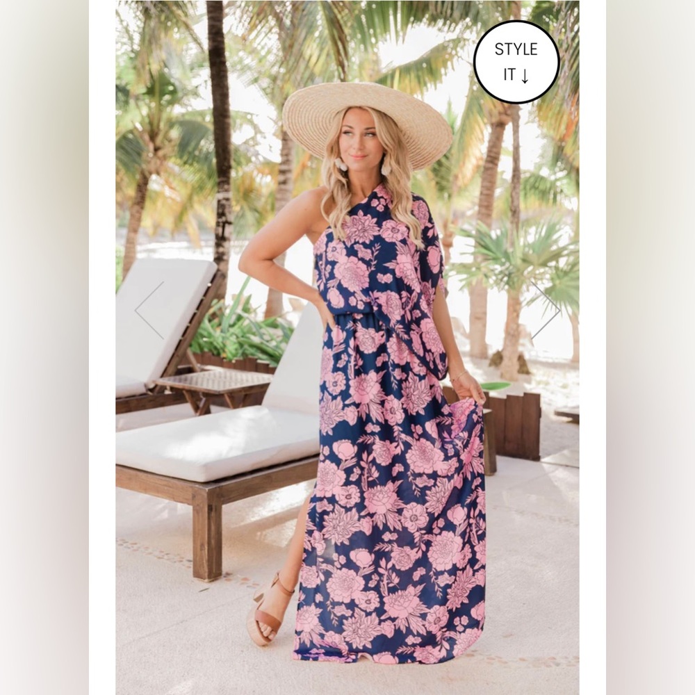 Pink Lily | Floral One Shoulder Dress